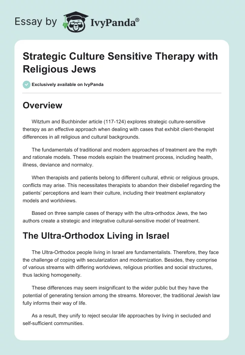 Strategic Culture Sensitive Therapy with Religious Jews. Page 1