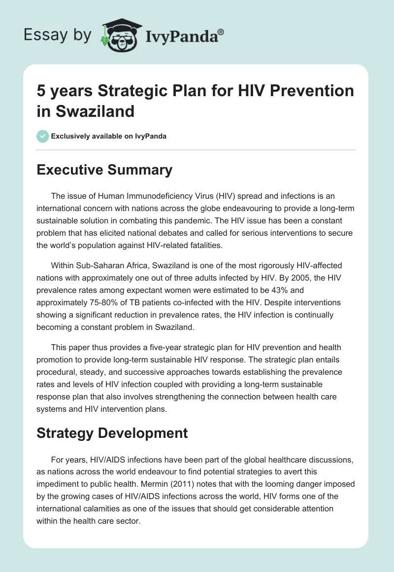 5 Years Strategic Plan for HIV Prevention in Swaziland. Page 1