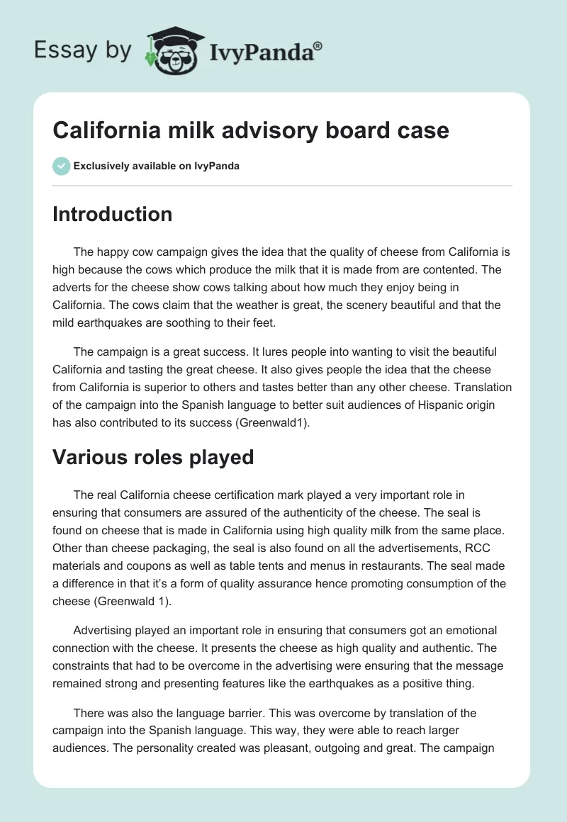 California milk advisory board case. Page 1