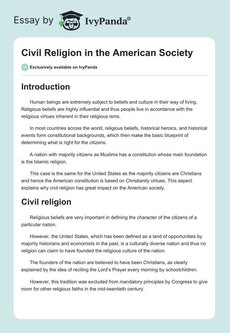 Civil Religion in the American Society. Page 1