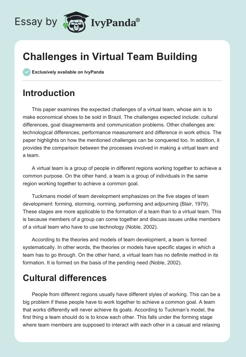 Challenges in Virtual Team Building. Page 1