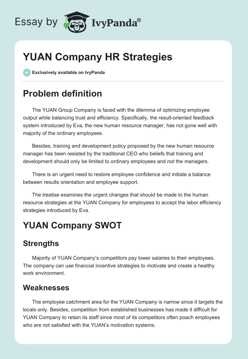 YUAN Company HR Strategies. Page 1