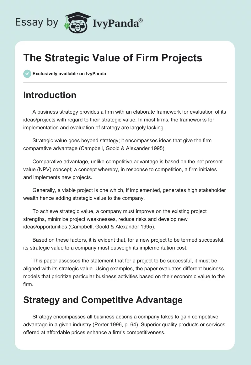 The Strategic Value of Firm Projects. Page 1
