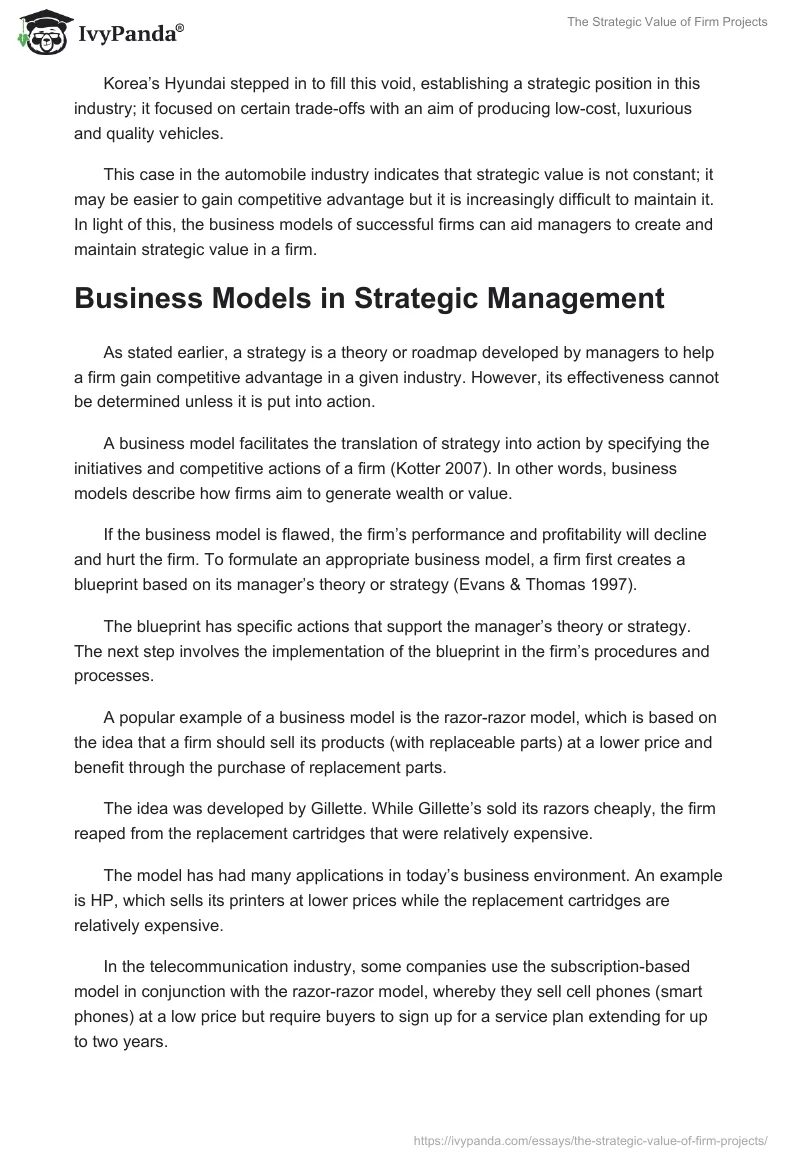 The Strategic Value of Firm Projects. Page 5