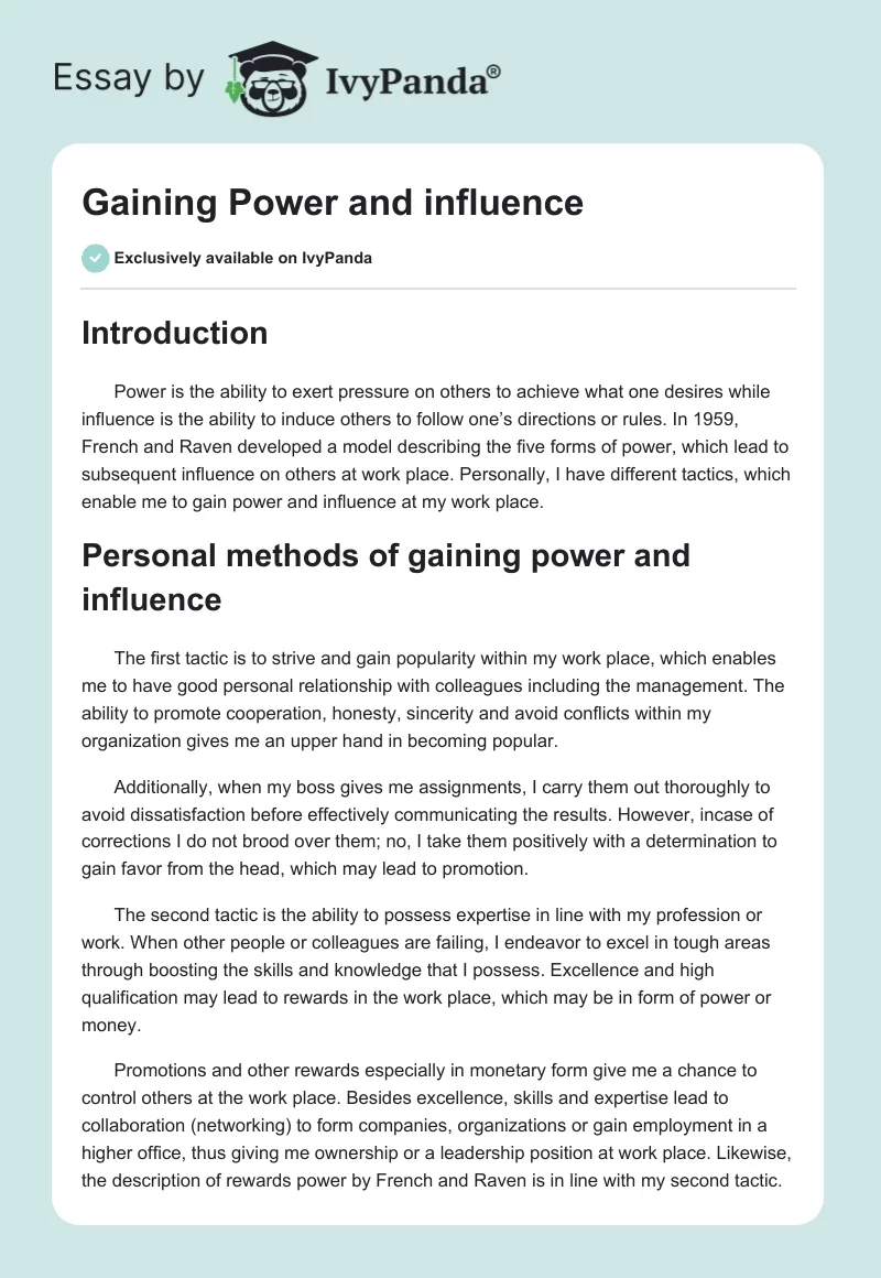 Gaining Power and influence. Page 1