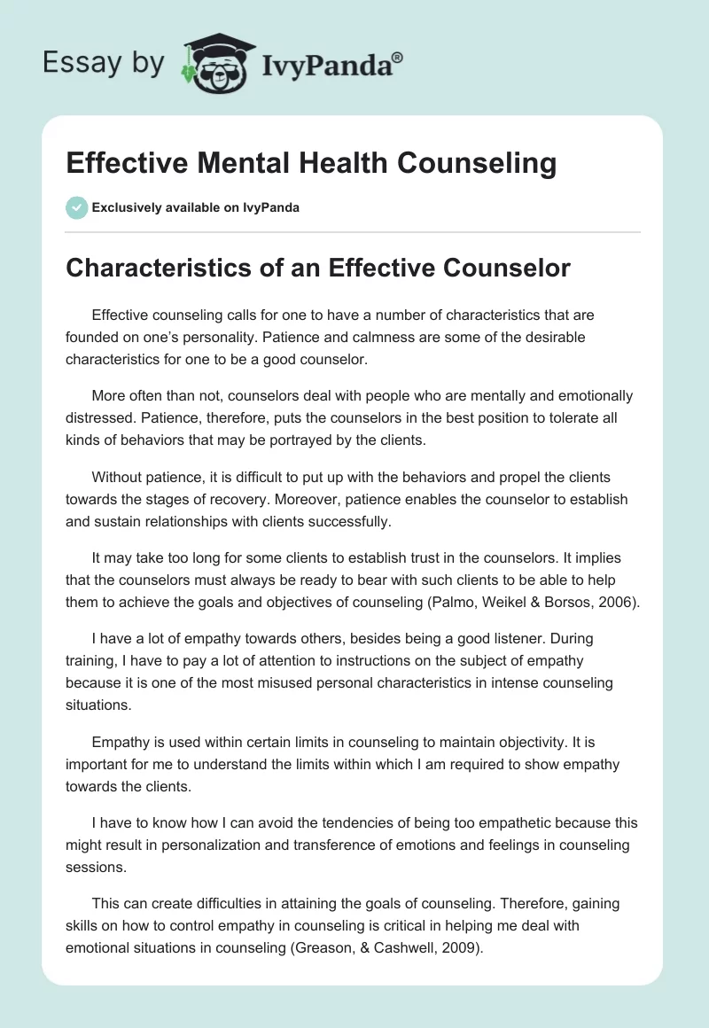 Effective Mental Health Counseling. Page 1