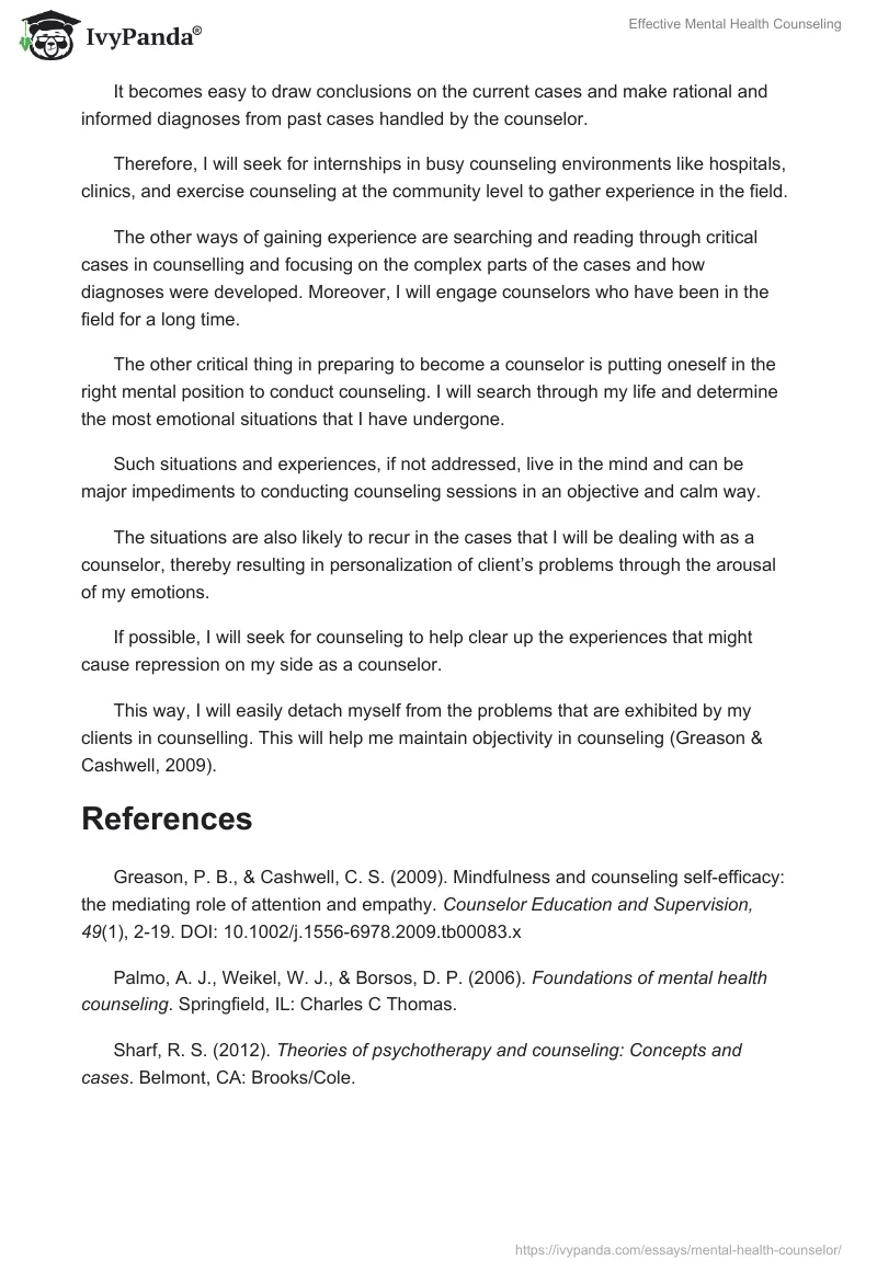 Effective Mental Health Counseling. Page 4