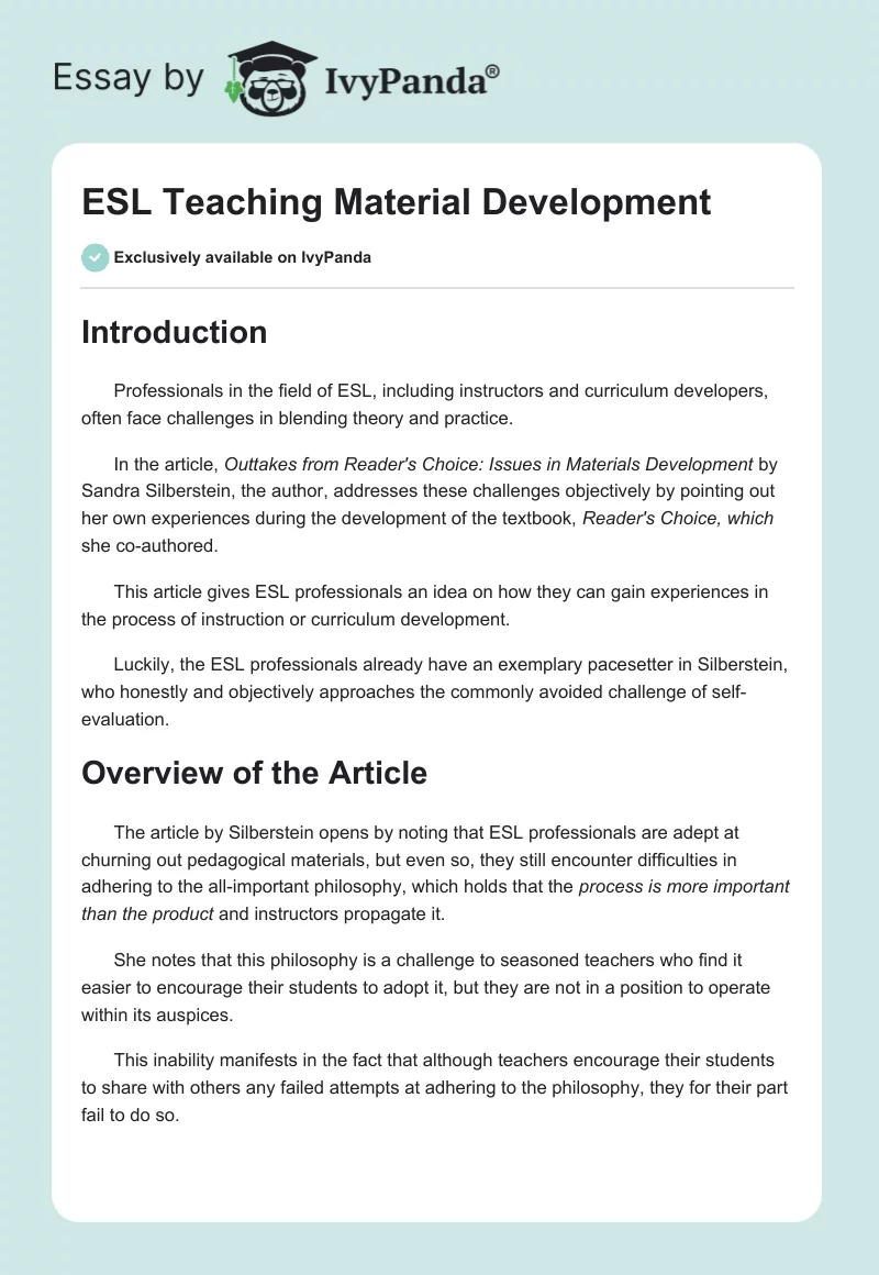ESL Teaching Material Development. Page 1