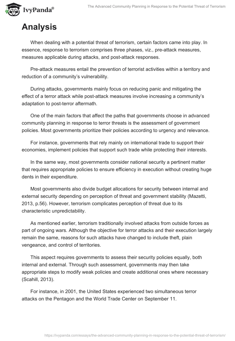 The Advanced Community Planning in Response to the Potential Threat of Terrorism. Page 2