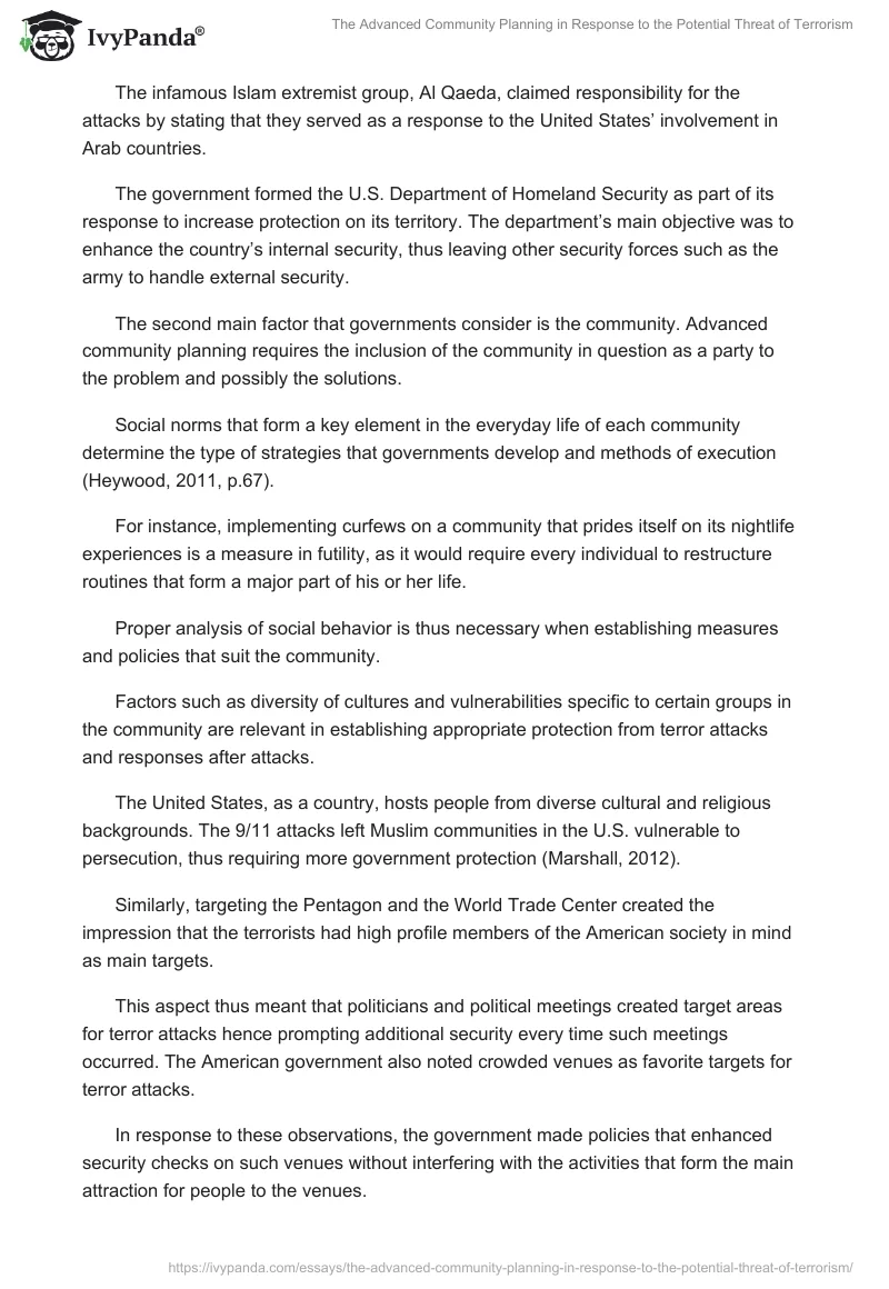 The Advanced Community Planning in Response to the Potential Threat of Terrorism. Page 3