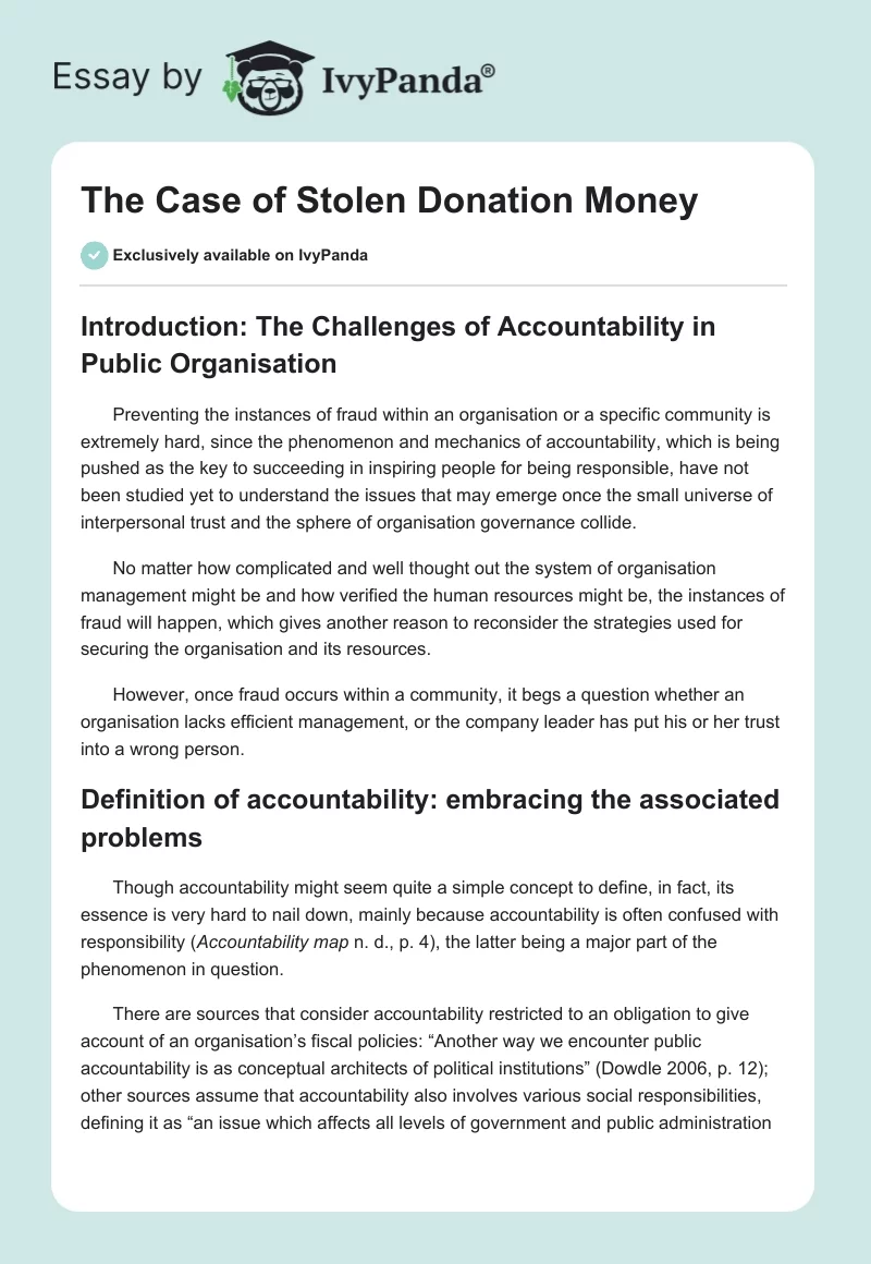 The Case of Stolen Donation Money. Page 1