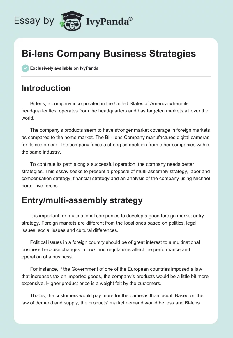 Bi-lens Company Business Strategies. Page 1