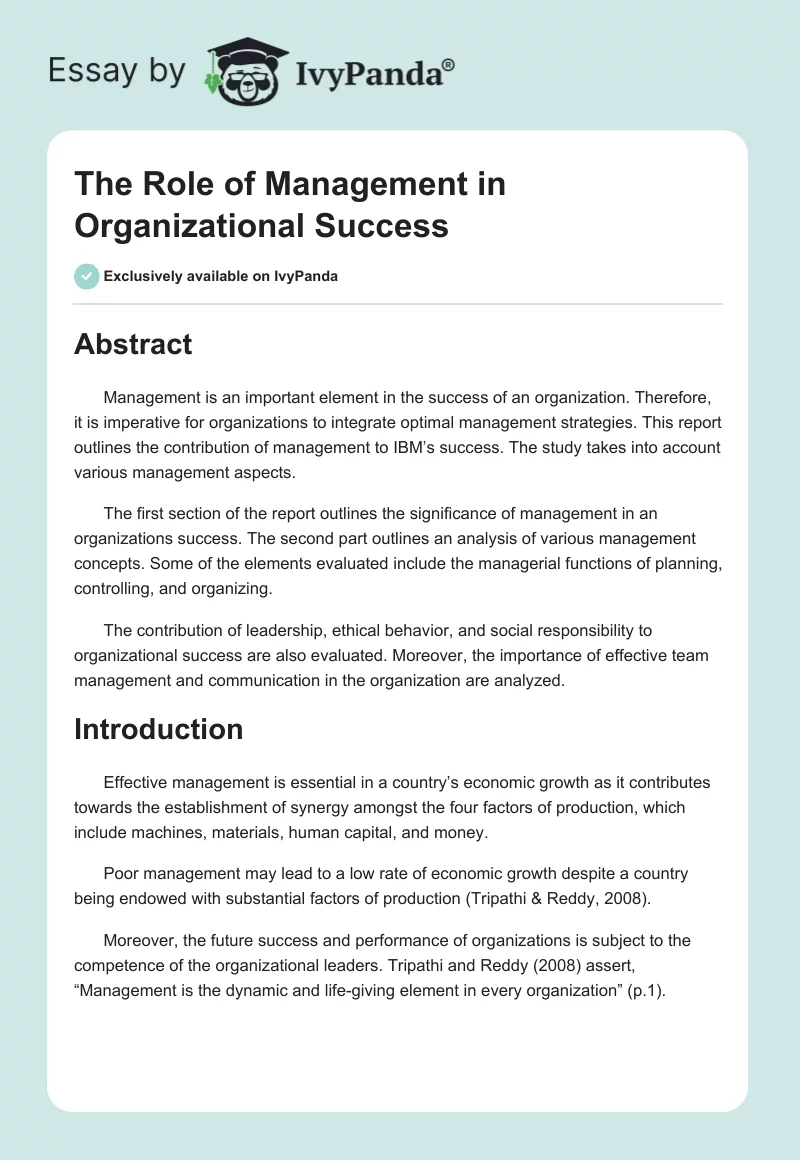 The Role of Management in Organizational Success. Page 1