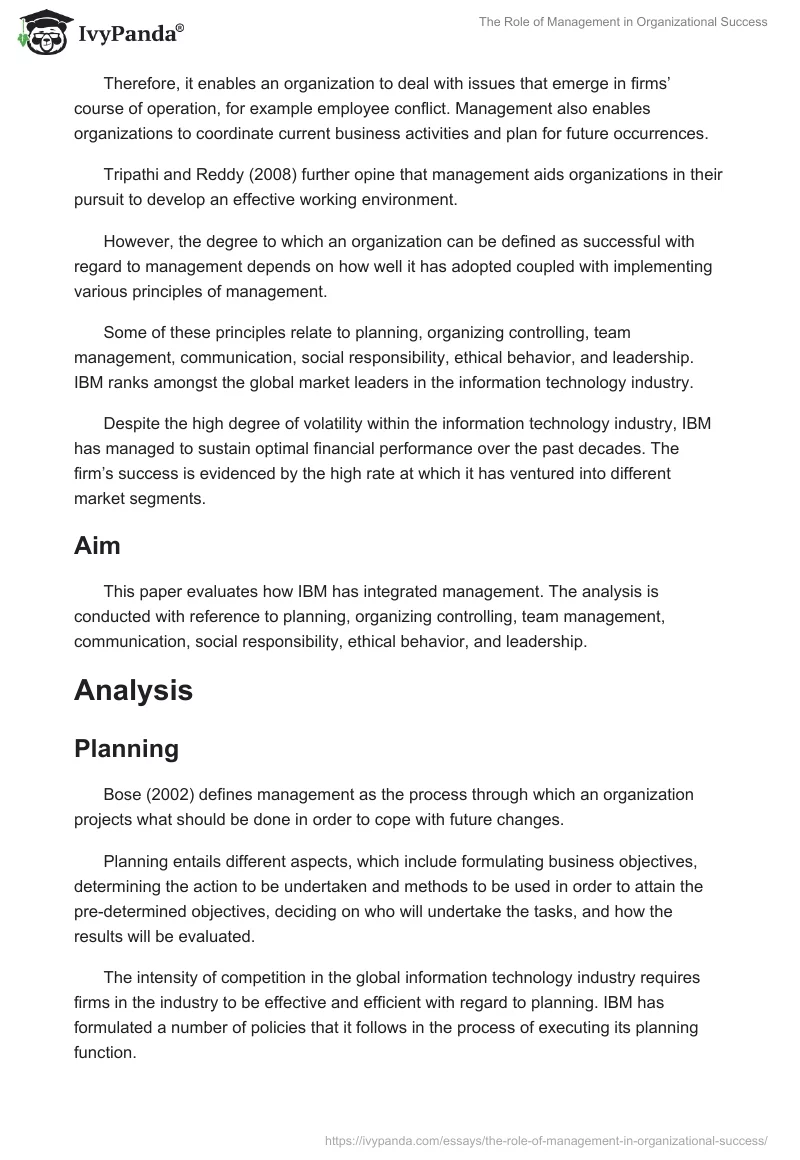 The Role of Management in Organizational Success. Page 2