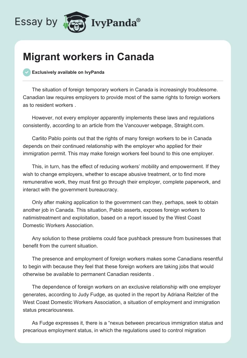 Migrant workers in Canada. Page 1