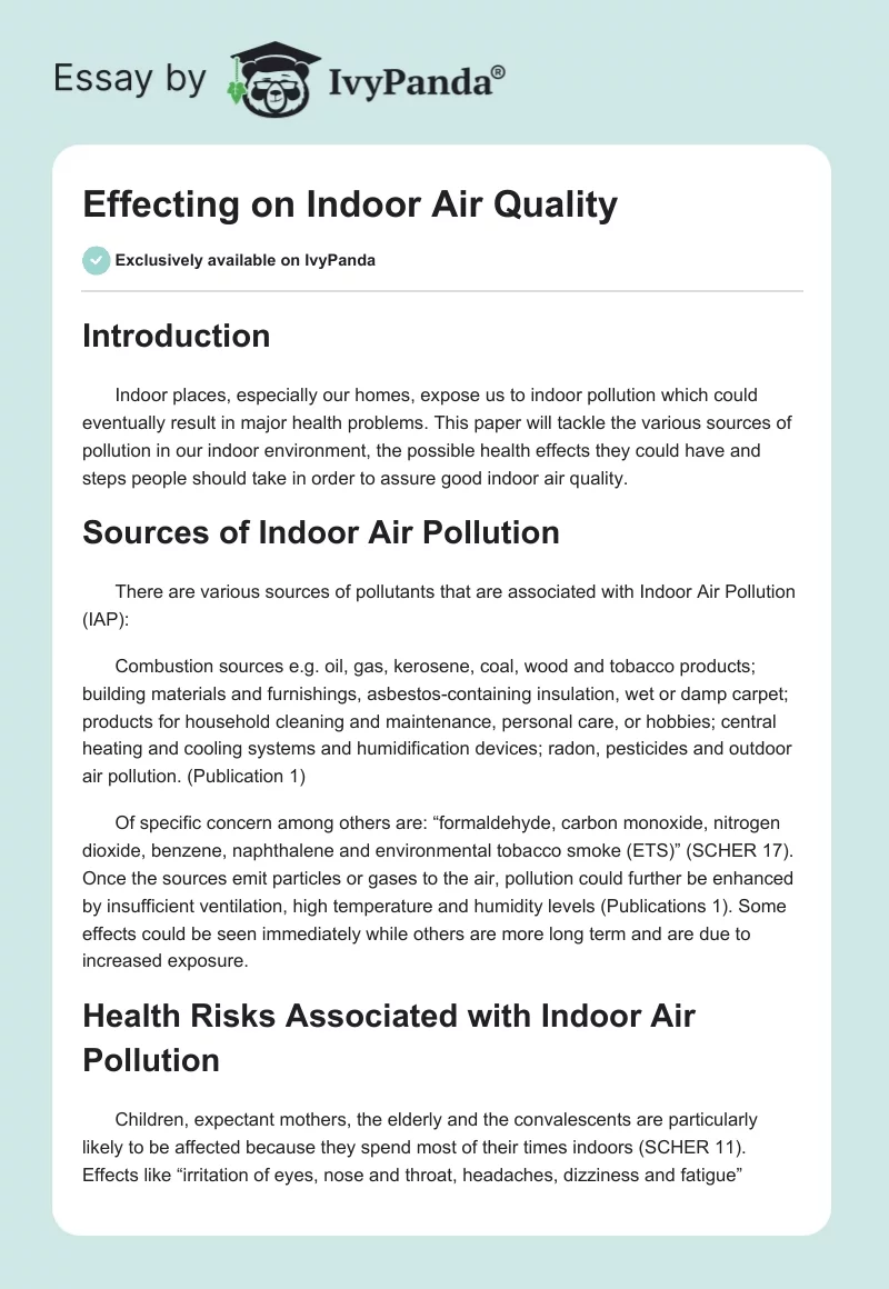 Effecting on Indoor Air Quality. Page 1