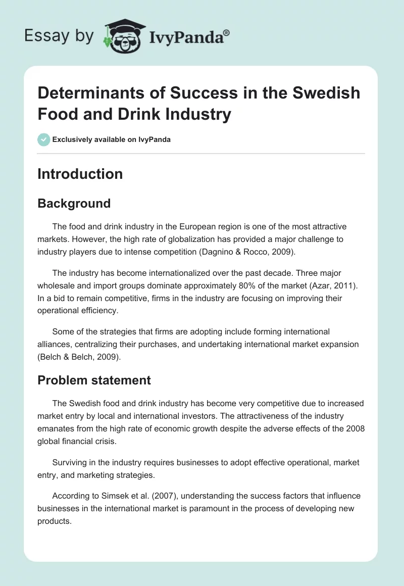 Determinants of Success in the Swedish Food and Drink Industry. Page 1