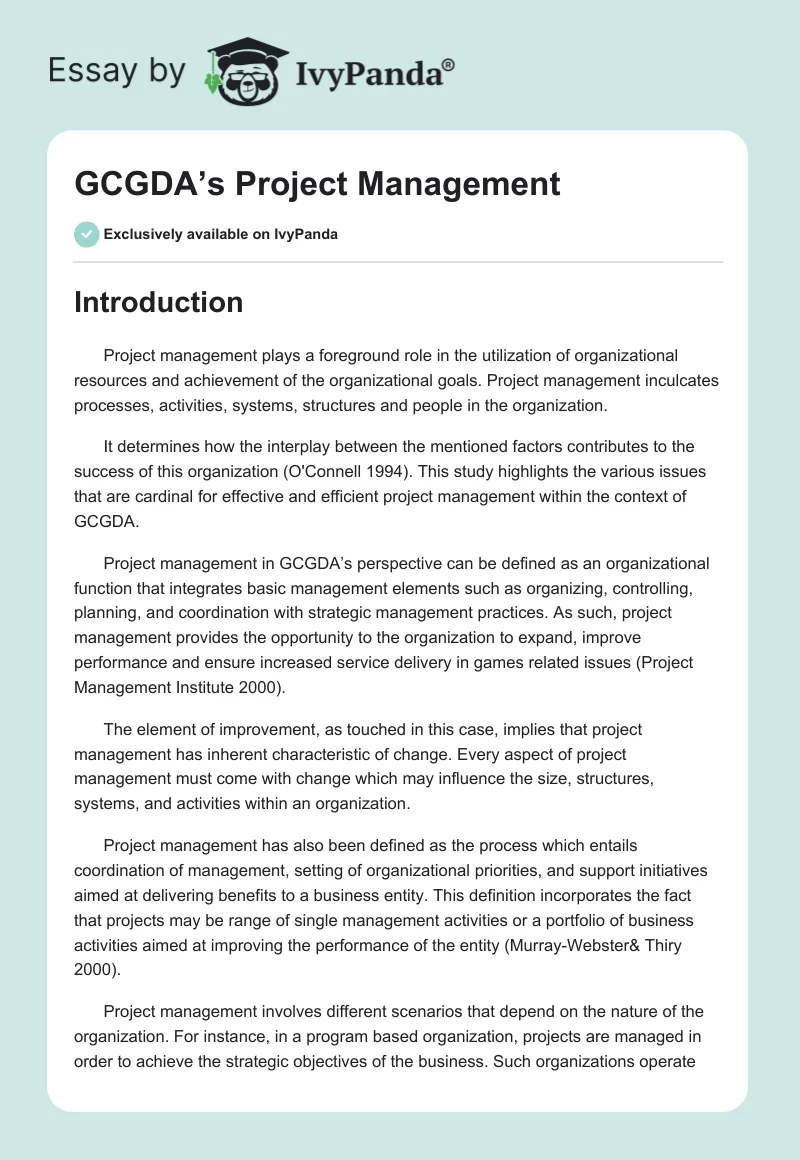 GCGDA’s Project Management. Page 1