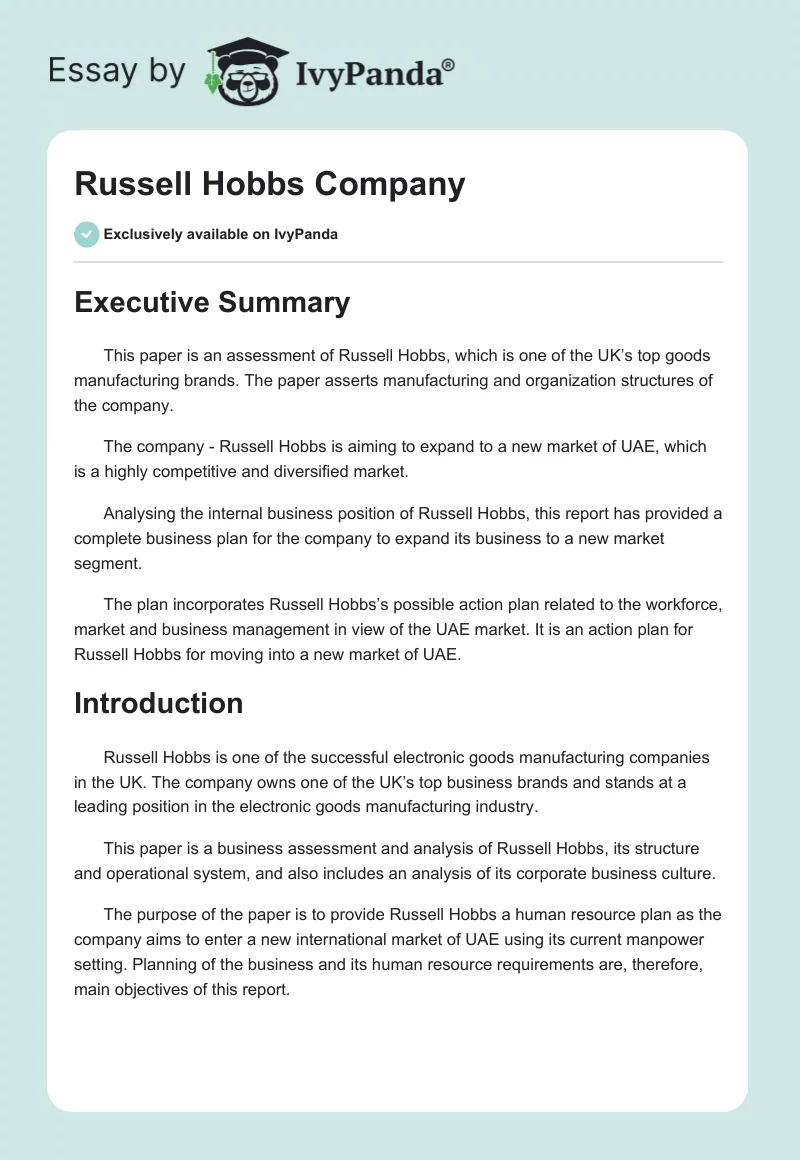 Russell Hobbs Company. Page 1