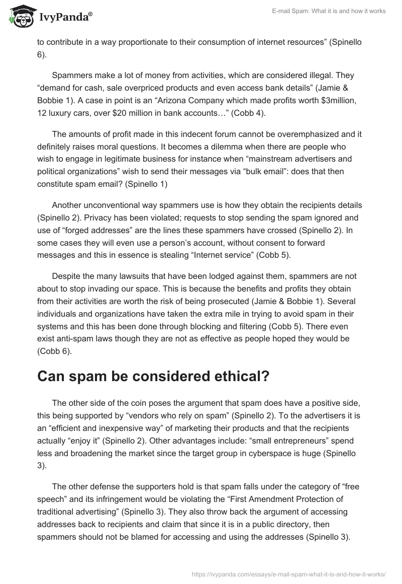 E-mail Spam: What it is and how it works. Page 2