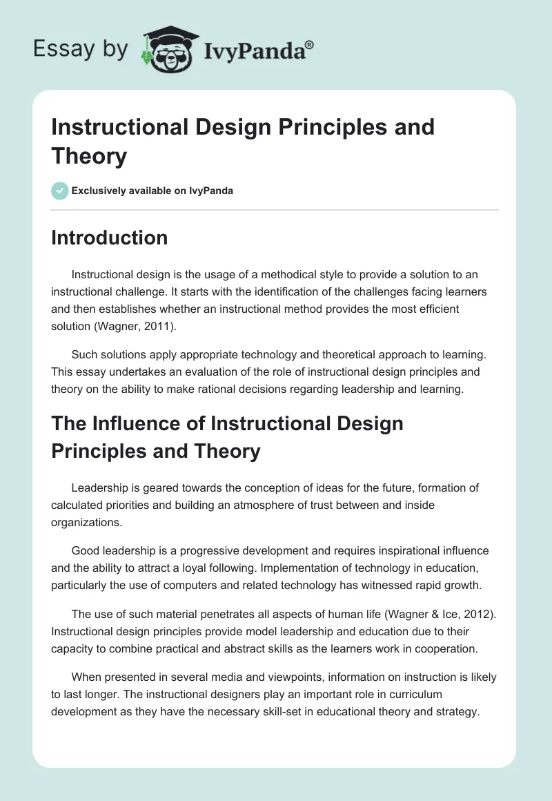 Instructional Design Principles and Theory. Page 1