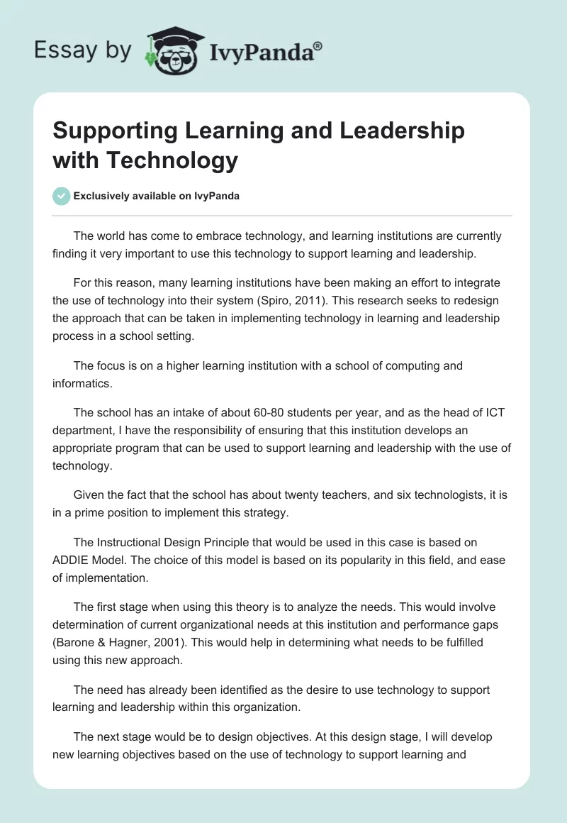 Supporting Learning and Leadership with Technology. Page 1