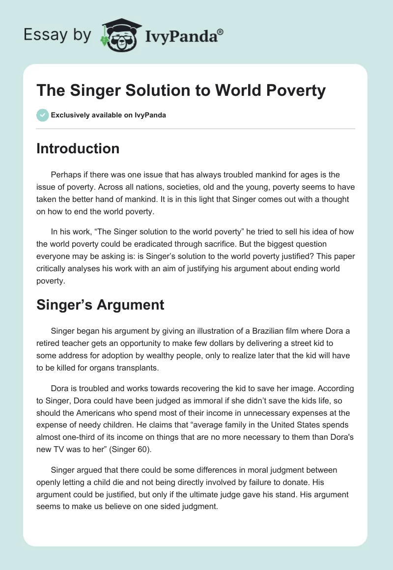 The Singer Solution to World Poverty. Page 1