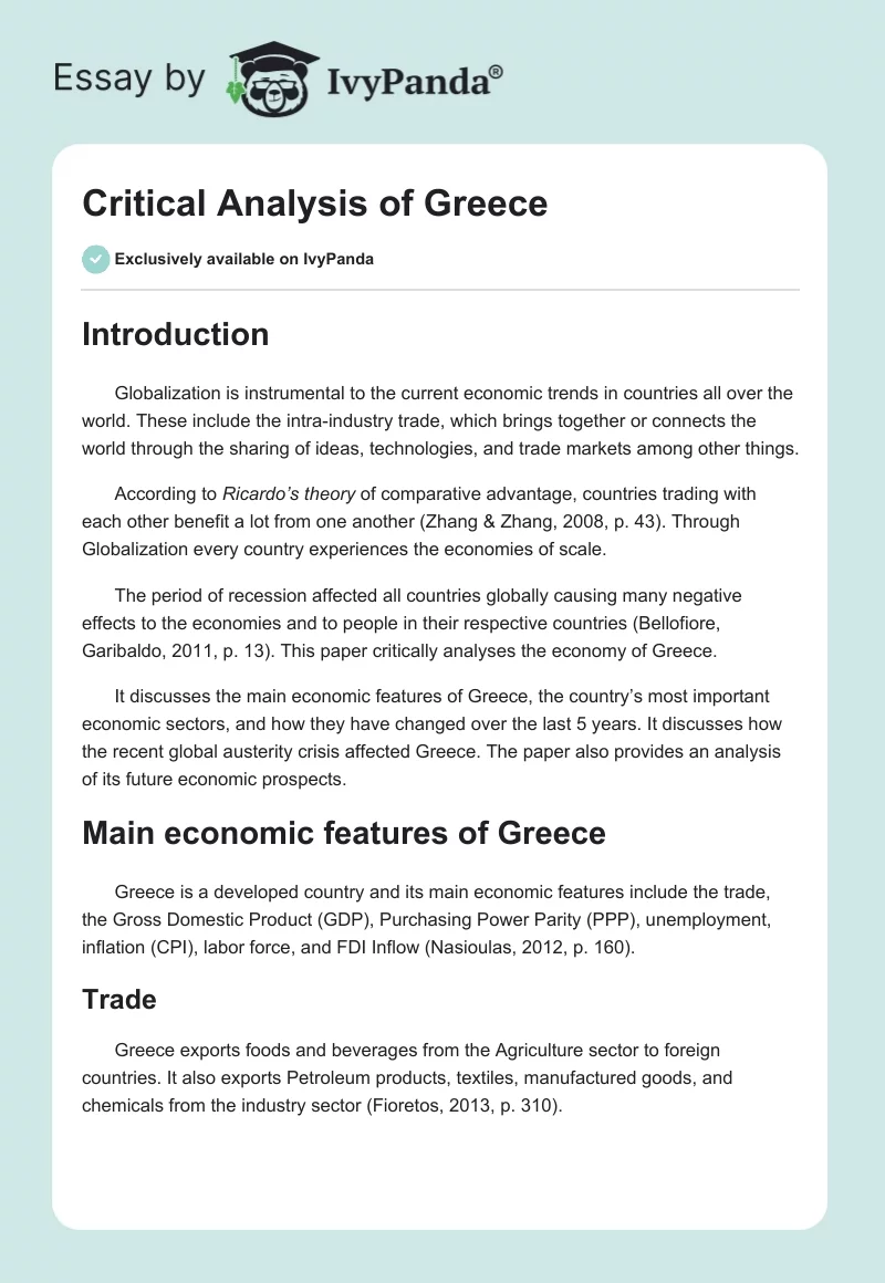 Critical Analysis of Greece. Page 1