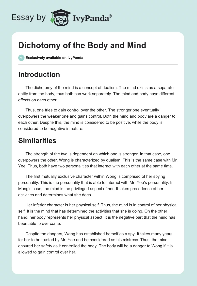 Dichotomy of the Body and Mind. Page 1