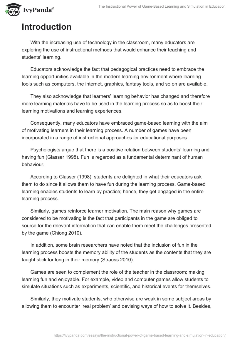 The Instructional Power of Game-Based Learning and Simulation in Education. Page 2