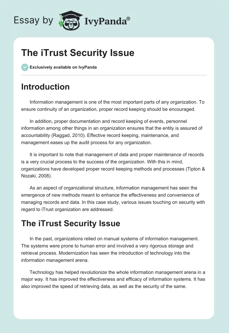 The iTrust Security Issue. Page 1