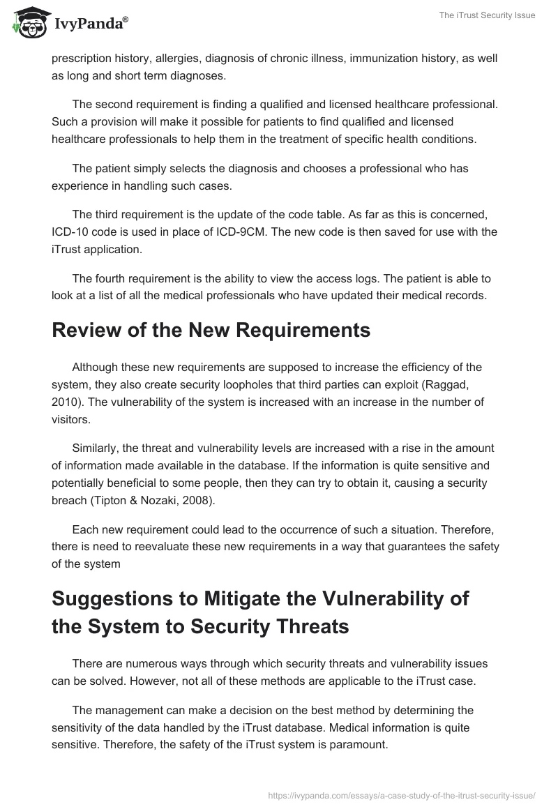 The iTrust Security Issue. Page 3