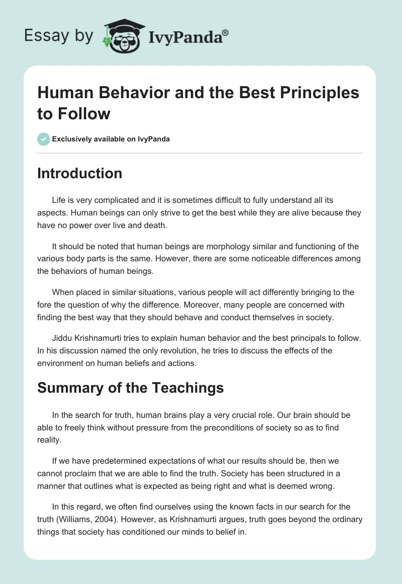 Human Behavior and the Best Principles to Follow. Page 1
