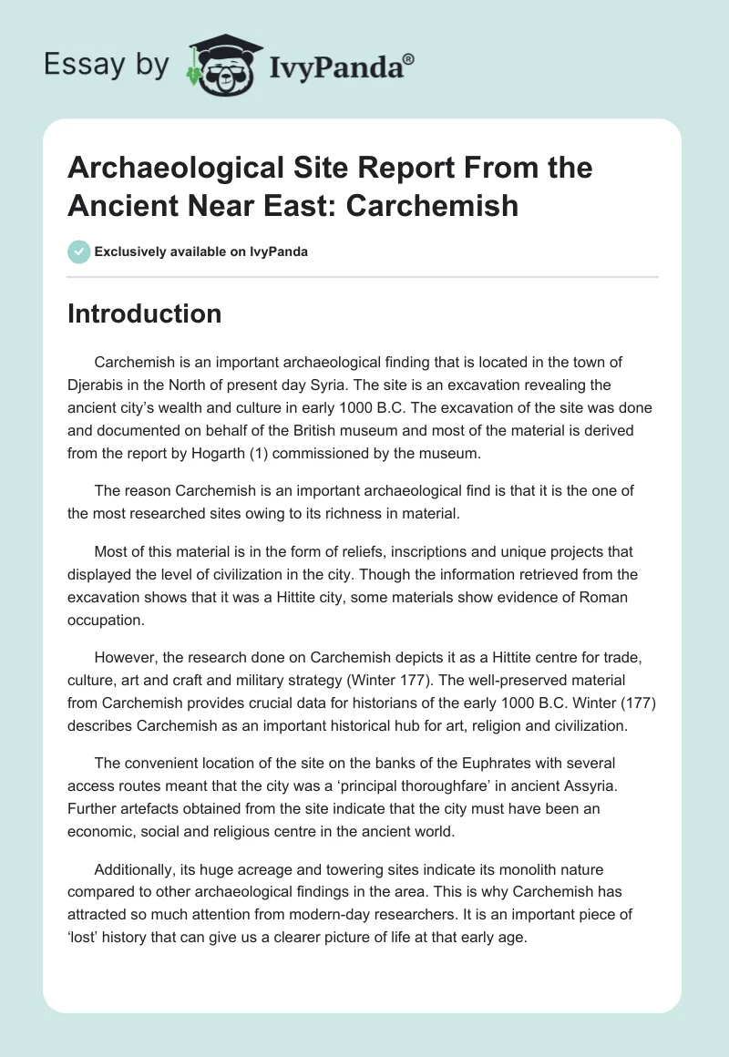 Archaeological Site Report From the Ancient Near East: Carchemish. Page 1