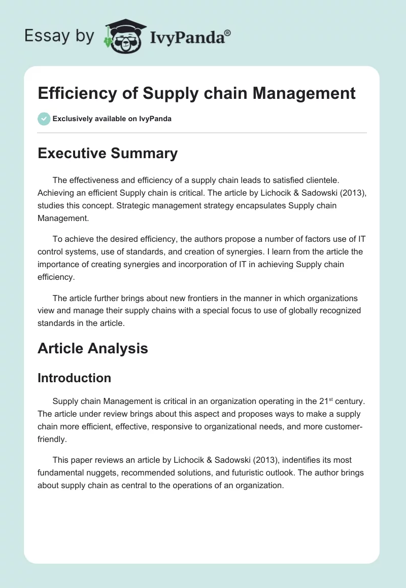 Efficiency of Supply chain Management. Page 1