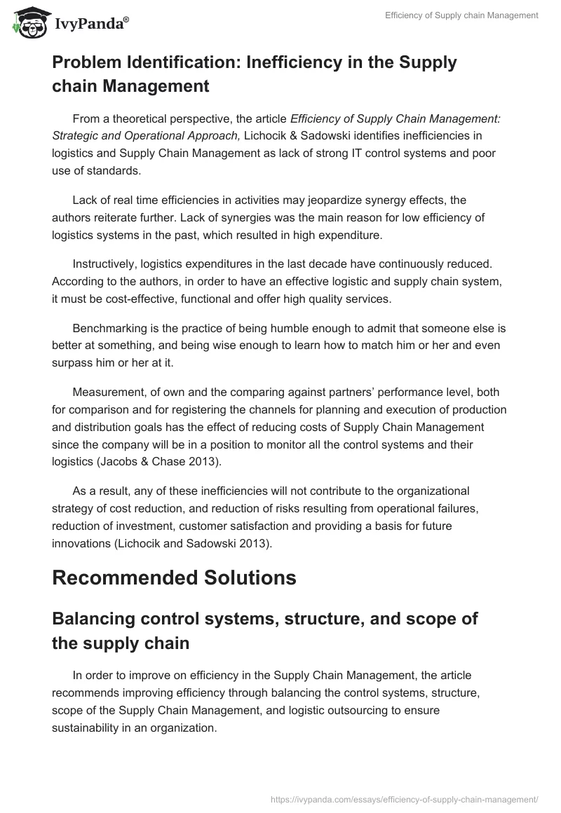 Efficiency of Supply chain Management. Page 2