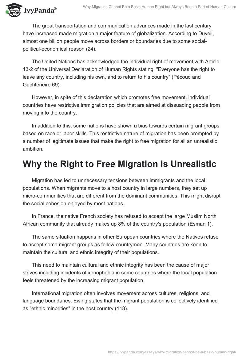 Why Migration Cannot Be a Basic Human Right but Always Been a Part of Human Culture. Page 2