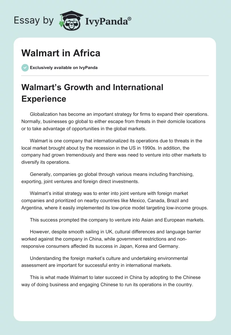 Walmart in Africa. Page 1