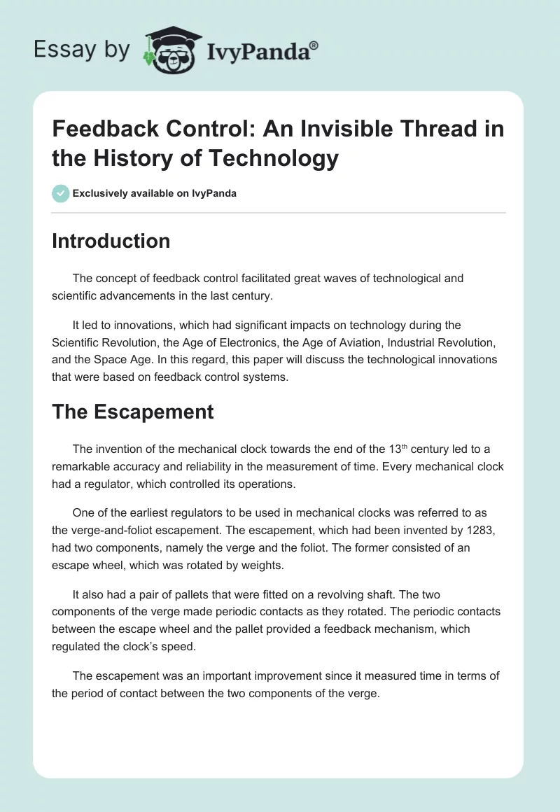 Feedback Control: An Invisible Thread in the History of Technology. Page 1