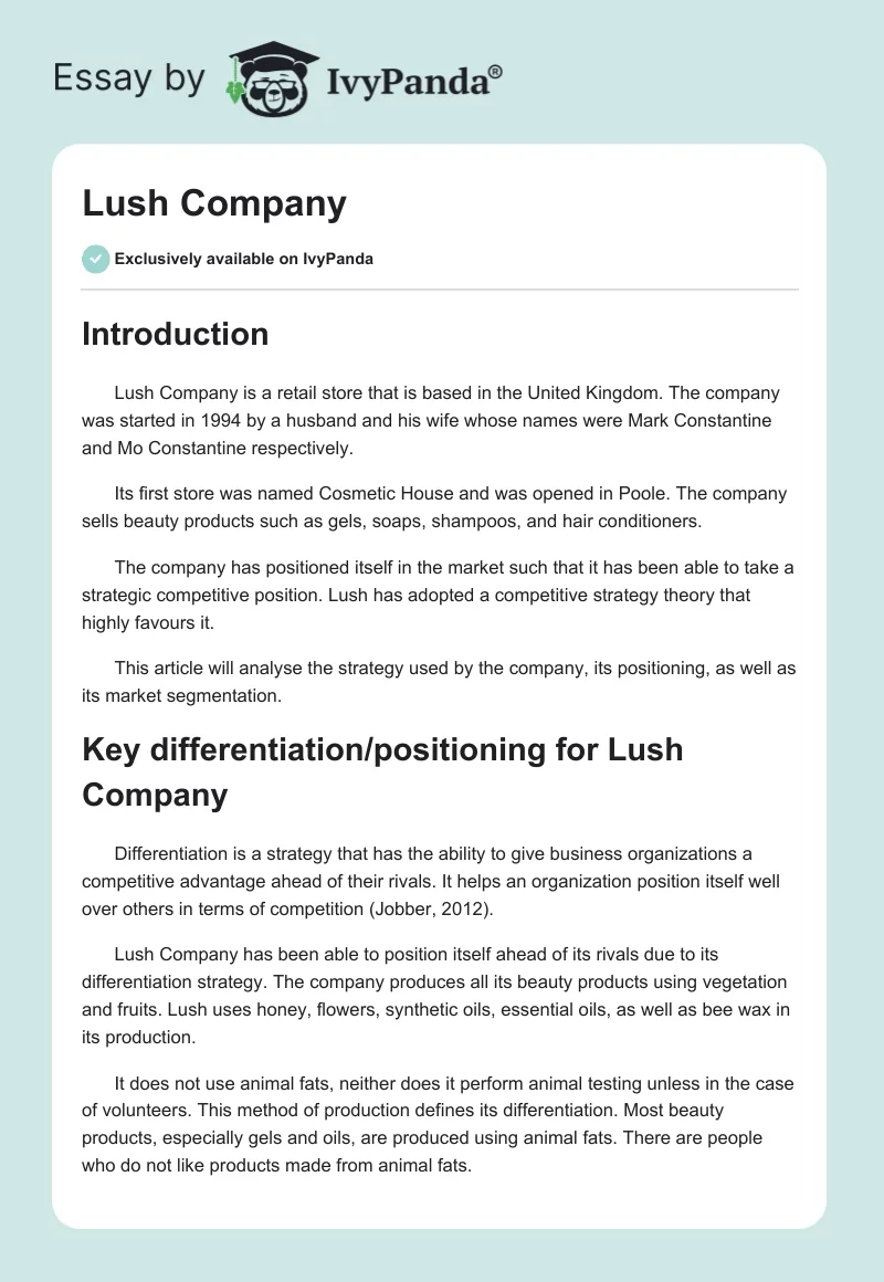 Lush Company. Page 1