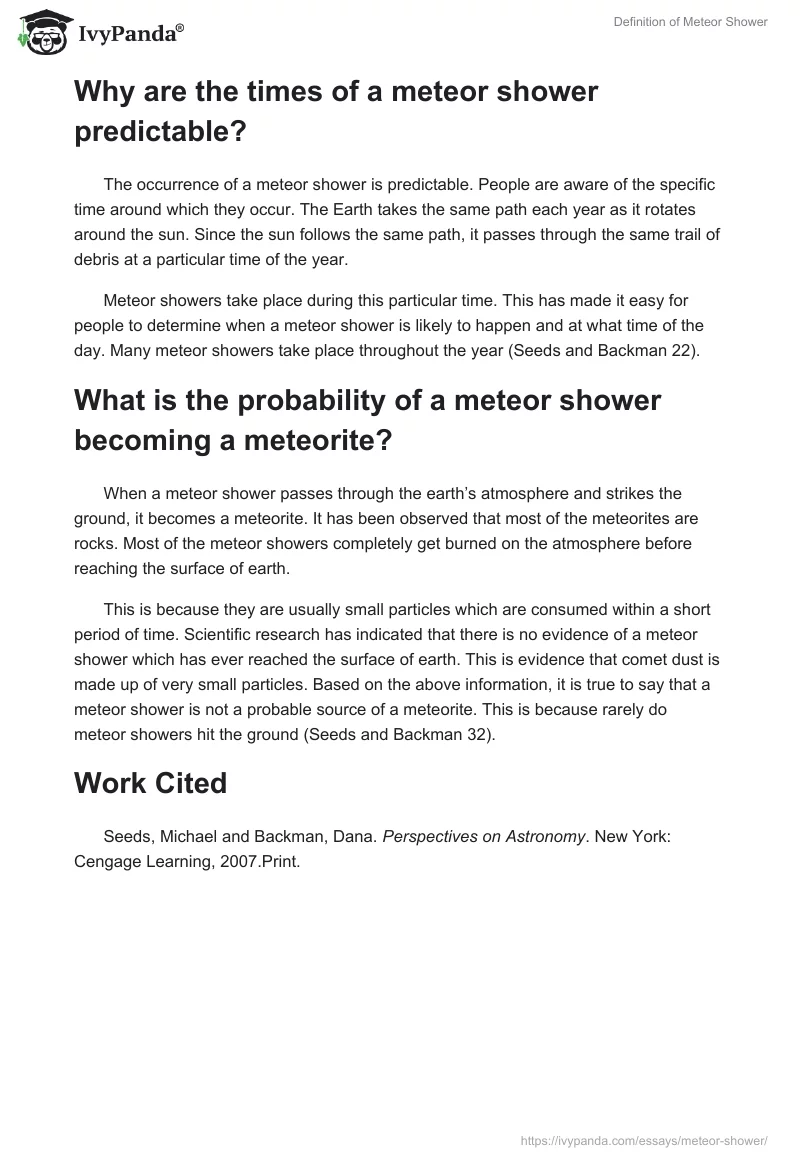 Definition of Meteor Shower. Page 2