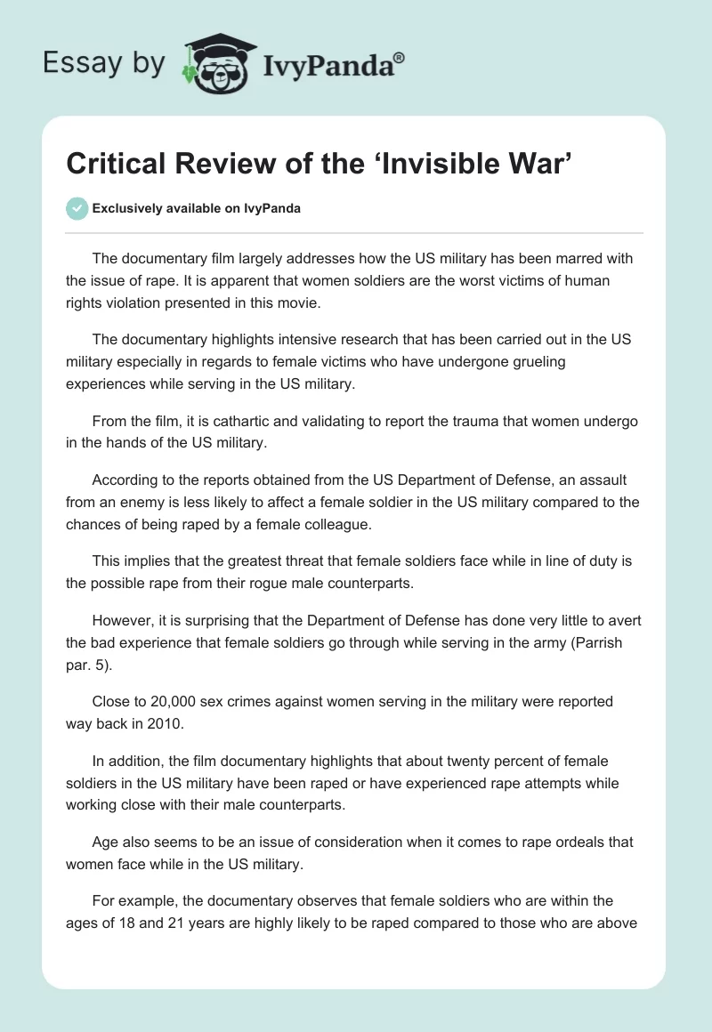 Critical Review of the ‘Invisible War’. Page 1