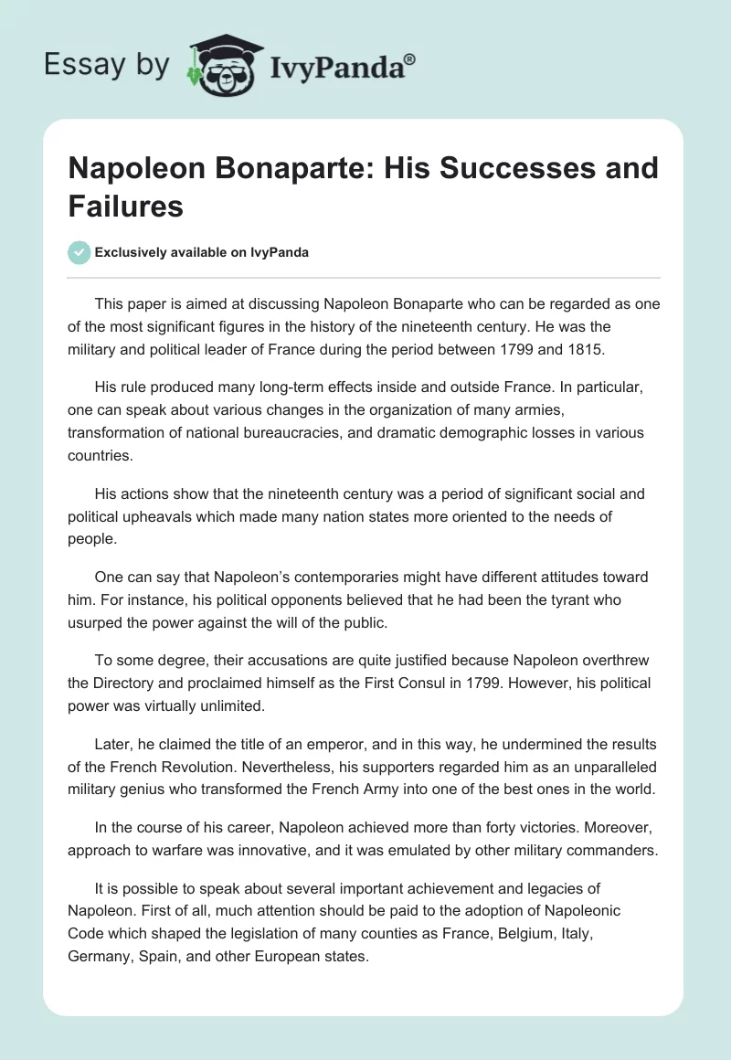 Napoleon Bonaparte: His Successes and Failures. Page 1