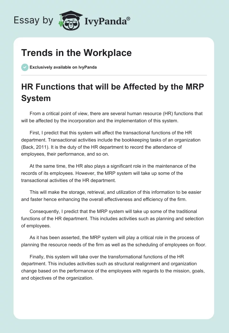 Trends in the Workplace. Page 1