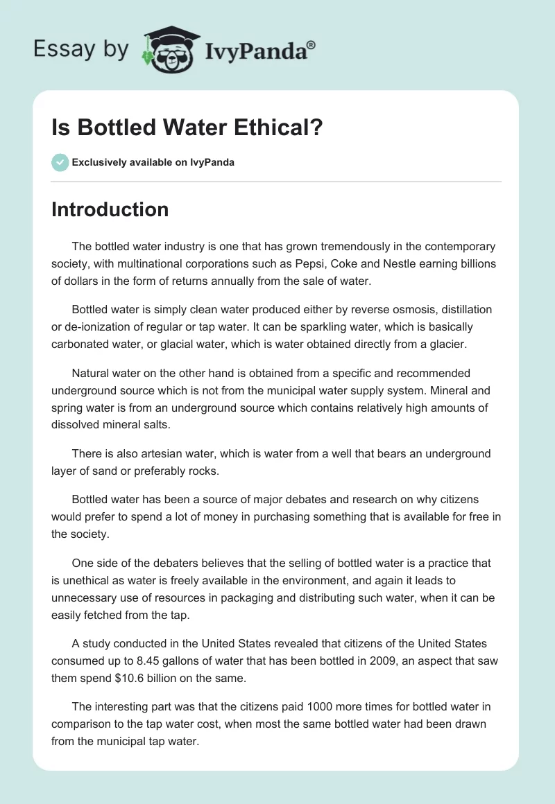 Is Bottled Water Ethical 3335 Words