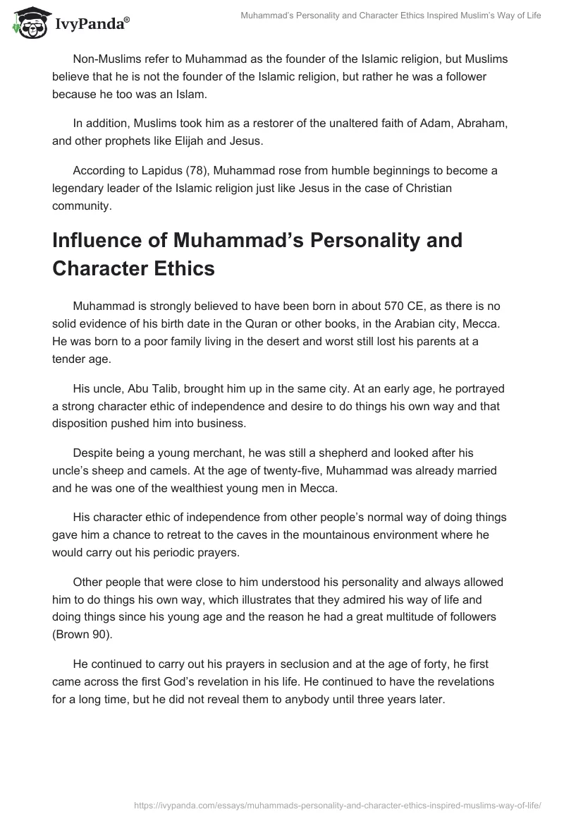 Muhammad’s Personality and Character Ethics Inspired Muslim’s Way of Life. Page 2