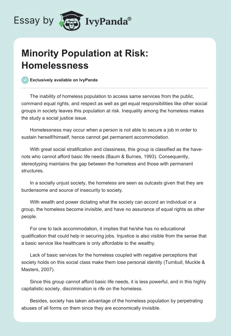 Minority Population at Risk: Homelessness. Page 1