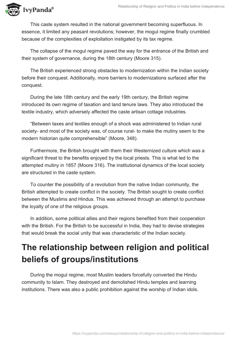 Relationship of Religion and Politics in India before Independence. Page 2