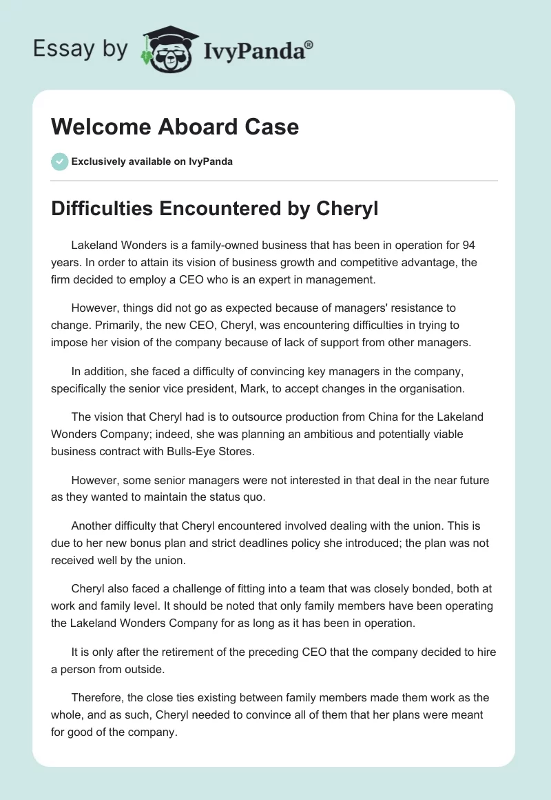 Welcome Aboard Case. Page 1