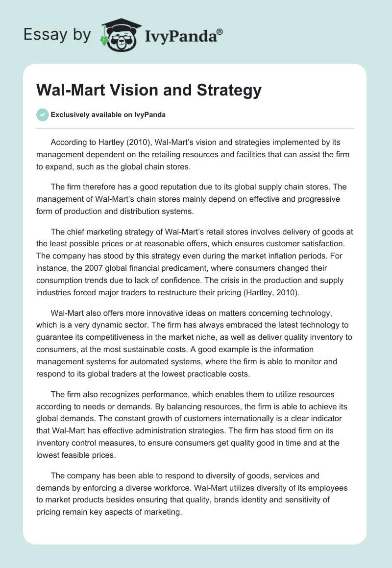 Wal-Mart Vision and Strategy. Page 1